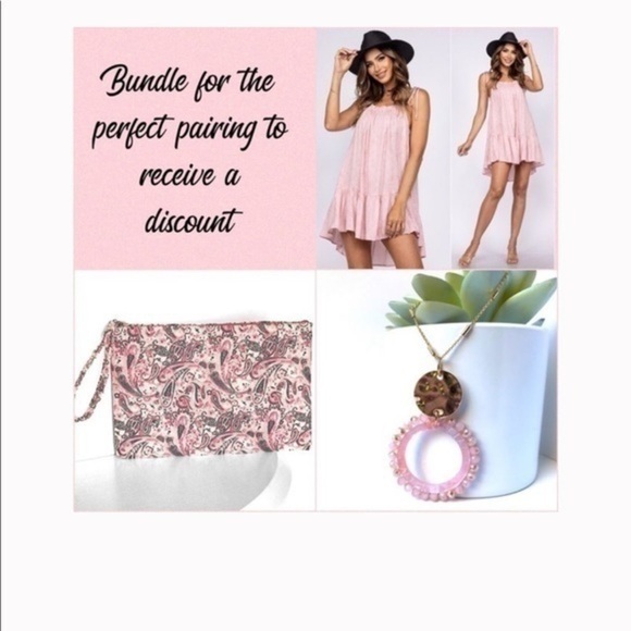 Glass Bead Pink Round Circle Pendant Resin Gold Tone Long Necklace - Picture 3 of 6